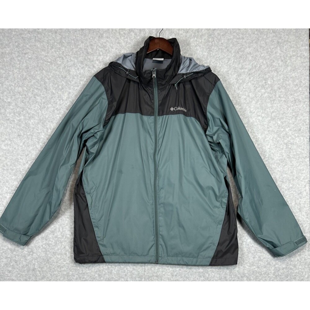 Columbia Packable Men's Jacket L Teal Green Black Windbreaker Hooded
